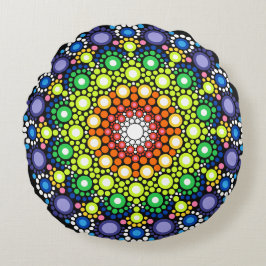 Almofada Redonda Arte Fractal Floral Dotada Retro Mandala