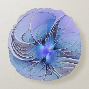 Almofada Redonda Arte fractal moderna abstrata azul lavanda