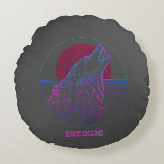 Almofada Redonda Arte Geométrica Animal Neon Retro Ciberpunk Gráfic