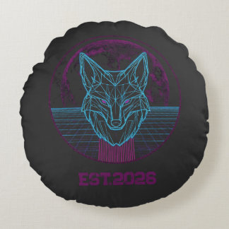 Almofada Redonda Arte Gráfico Neon de Raposa Geométrica Retro Cyber