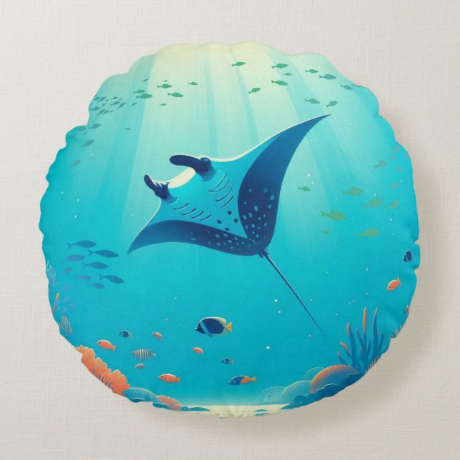 Almofada Redonda Arte litoral de raios clássicos (Frente)