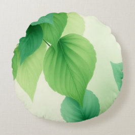 Almofada Redonda Arte Minimalista de Folhas Verdes – Impressão Botâ