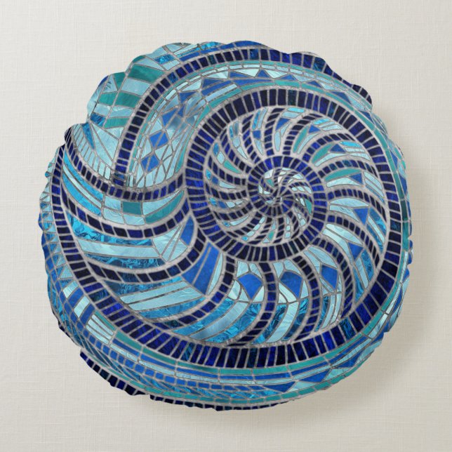 Almofada Redonda Arte mosaica Nautilus Shell (Frente)