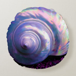 Almofada Redonda Arte opalescente tropical iridescente de Seashell