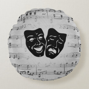 Almofada Redonda Arte Prateada Une Máscaras de Teatro