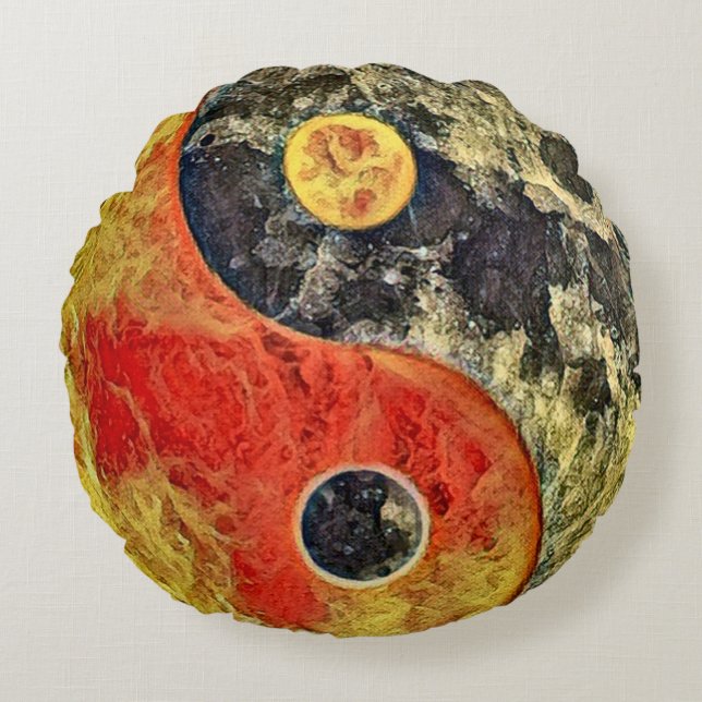 Almofada Redonda Artesão de queimadura de Yin Yang (Frente)