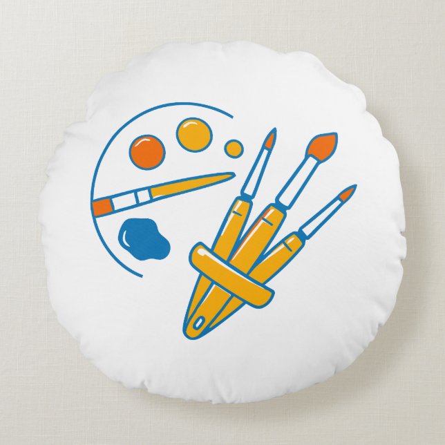 Almofada Redonda Artist Paint Palette and Brushes (Frente)