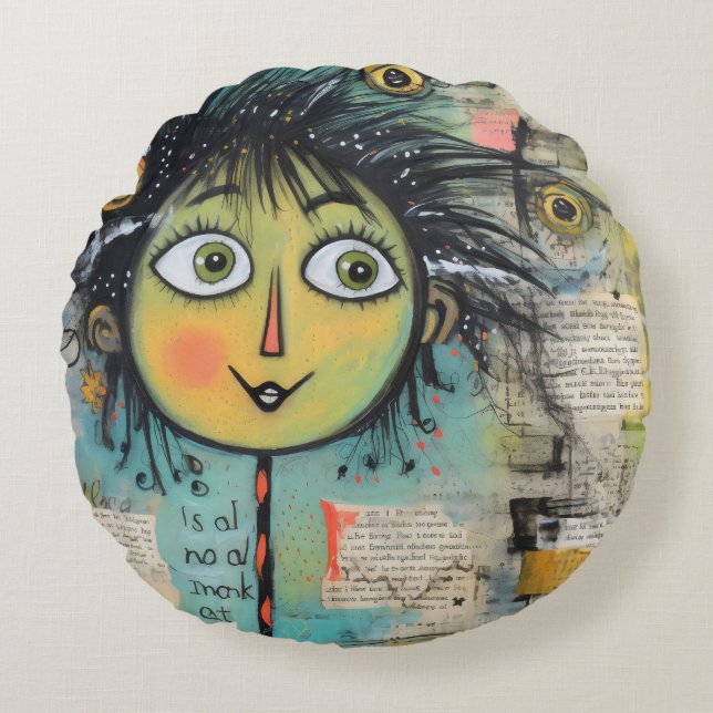 Almofada Redonda ArtLady 17 Encantada e angustiada (Frente)