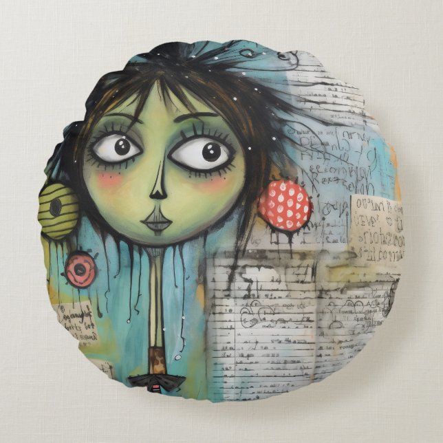 Almofada Redonda ArtLady 20 Encantada e angustiada (Frente)