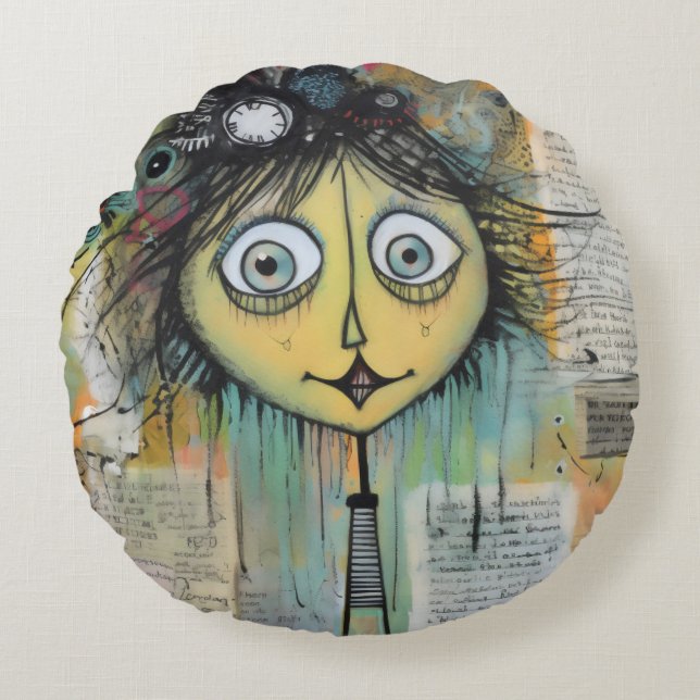 Almofada Redonda ArtLady 24 Encantada e angustiada (Frente)