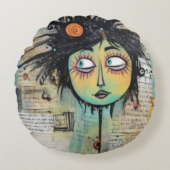 Almofada Redonda ArtLady 27 Encantada e angustiada (Frente)