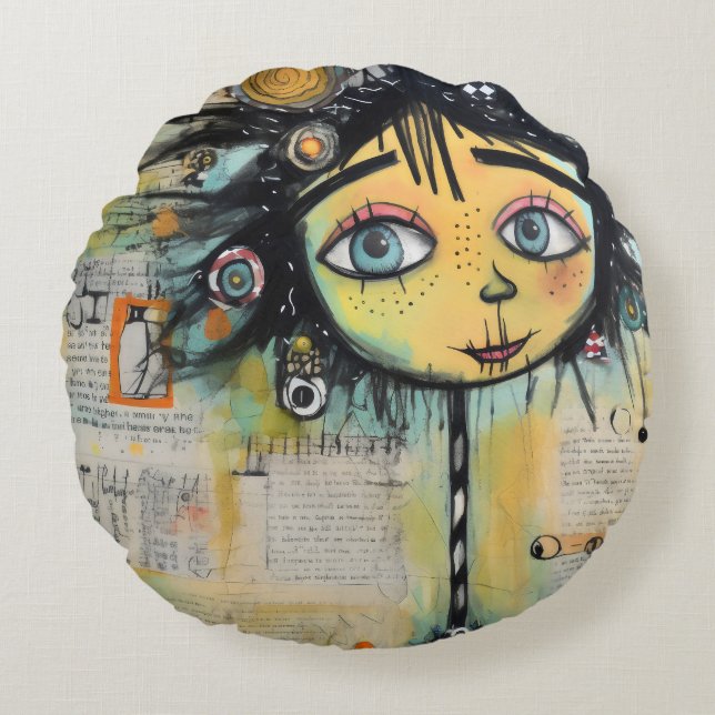 Almofada Redonda ArtLady 28 Encantada e aflita (Frente)