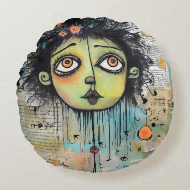 Almofada Redonda ArtLady 29 Encantada e angustiada (Frente)