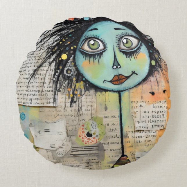 Almofada Redonda ArtLady 2 encantadora e angustiada (Frente)