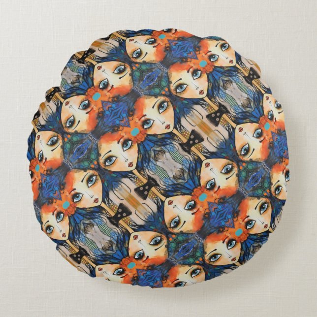 Almofada Redonda ArtLady 31 Encantada e angustiada (Frente)