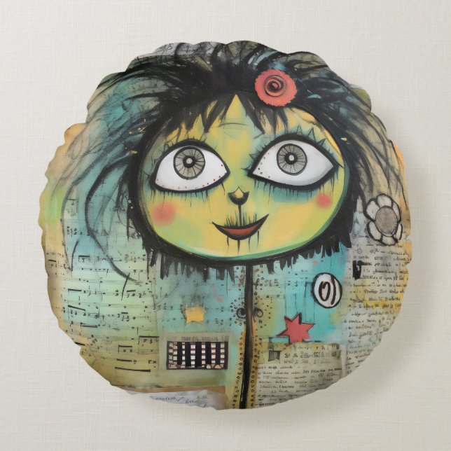 Almofada Redonda ArtLady 4 encantadora e angustiada (Frente)