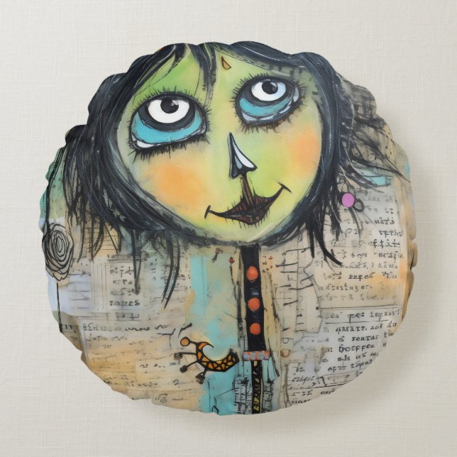 Almofada Redonda ArtLady 5 encantadora e angustiada (Frente)