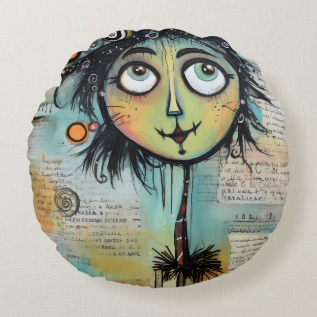 Almofada Redonda ArtLady 9 encantadora e angustiada (Frente)