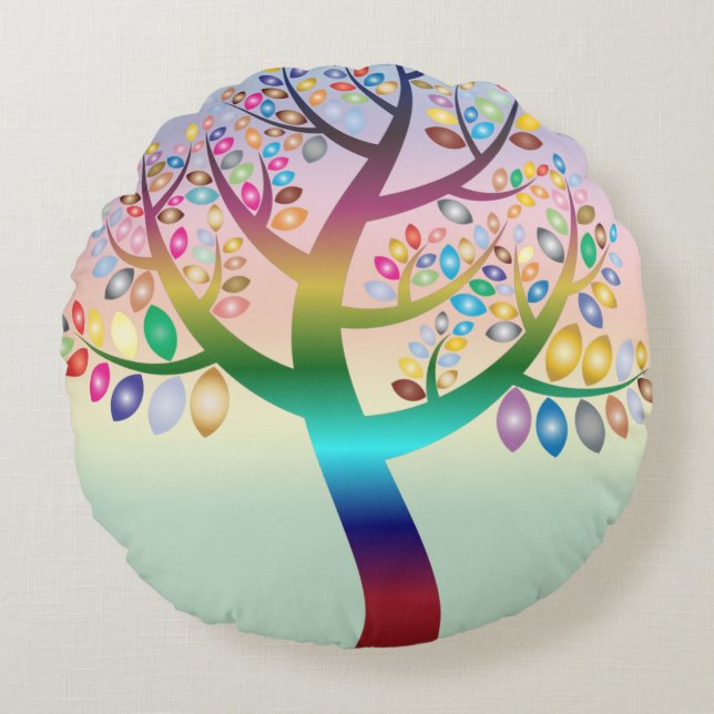 Almofada Redonda Árvore Arco-Íris Prismática Decorativa Personaliza (Frente)
