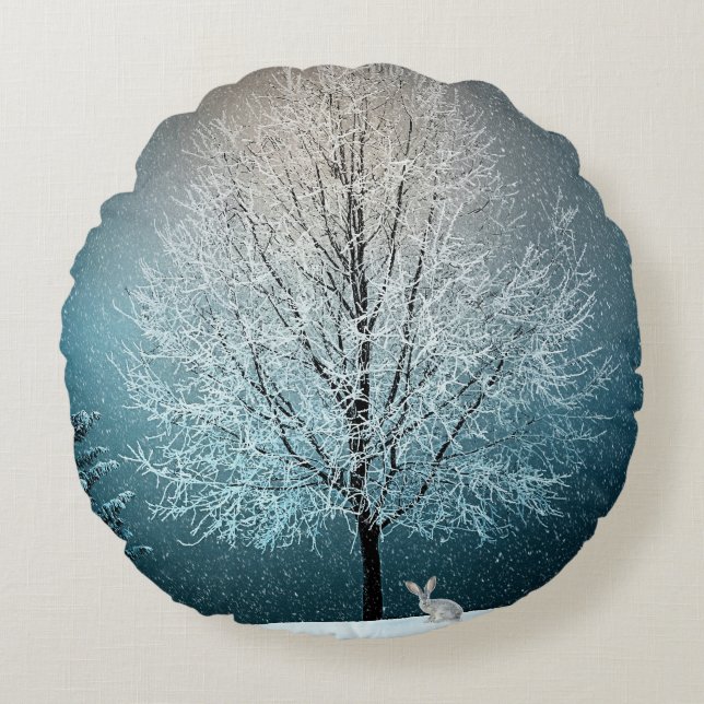 Almofada Redonda Árvore congelante no travesseiro de sotaque à noit (Frente)
