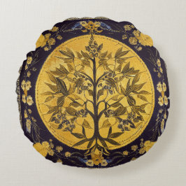 Almofada Redonda Árvore da vida por um bordado preto de ouro kedoki