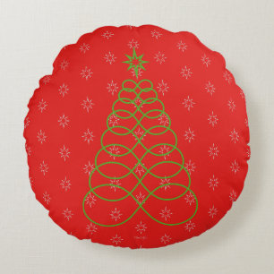 Almofada Redonda Árvore de Natal de Amor Infinito - Vermelho, Verd