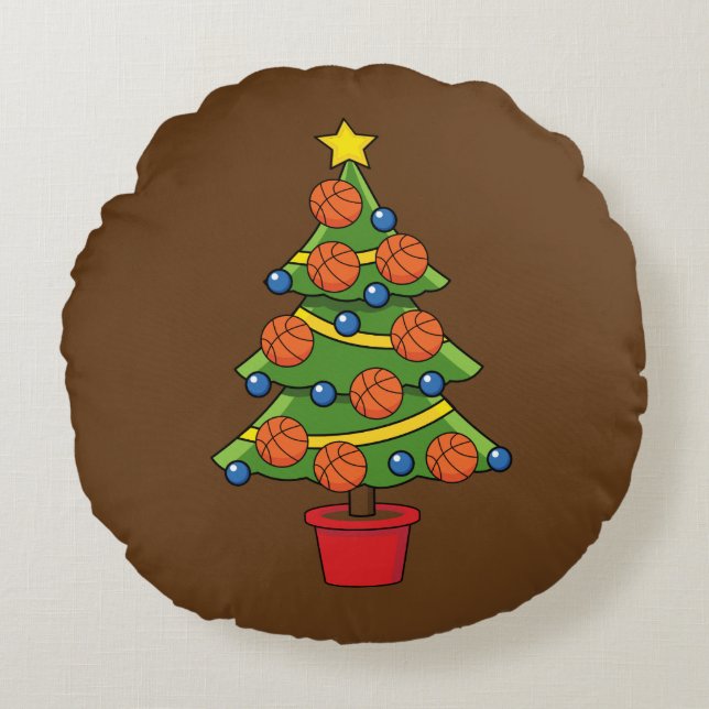 Almofada Redonda Árvore de Natal de basquetebol (Frente)