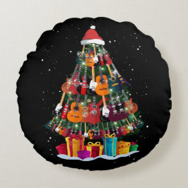 Almofada Redonda Árvore de Natal de Guitarra Engraçada