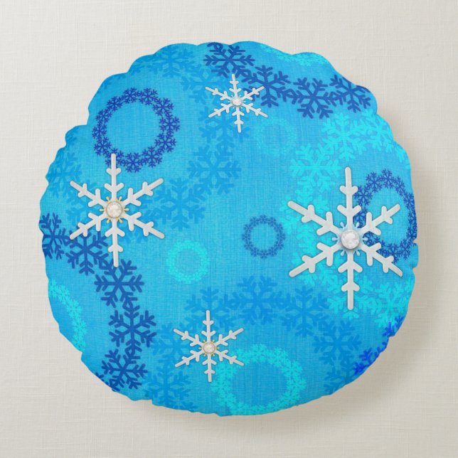 Almofada Redonda Árvore de Natal e Floco de Neve (Frente)