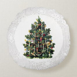 Almofada Redonda Árvore de Natal em Estilo Vintage para as Festas d