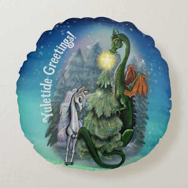 Almofada Redonda Árvore de Natal Encantada (Frente)