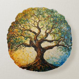 Almofada Redonda Árvore do Conhecimento - Pintura a óleo