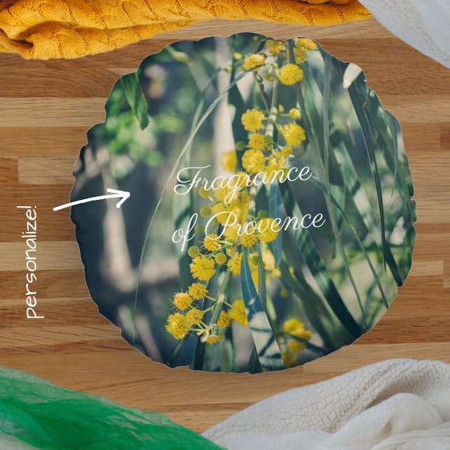 Almofada Redonda Árvore Mimosa com Flores Amarelas (Criador carregado)