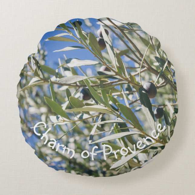 Almofada Redonda Árvore verde-oliva com Frutas pretas (Frente)