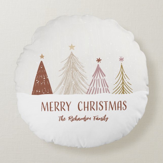 Almofada Redonda Árvores de Natal Árvores de Natal Personalizadas p (Frente)