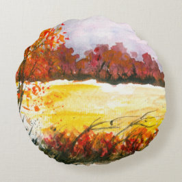 Almofada Redonda Árvores de Outono de Abstrato de Aquarelas