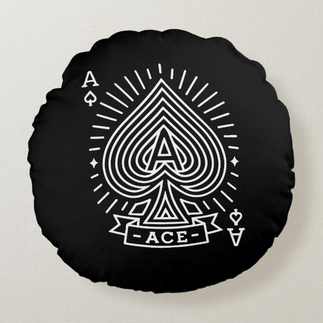 Almofada Redonda Ás de Espadas - Emblema Monoline Sunburst (Frente)