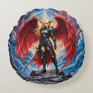 Almofada Redonda Asa Carmesim – Guerreiro Anjo Caído.