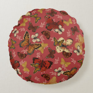Almofada Redonda Asas Coradas – Padrão Borboleta Rosa