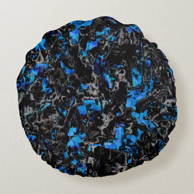 Almofada Redonda asas de morcego abstrato sobre turquesa manchada (Verso)