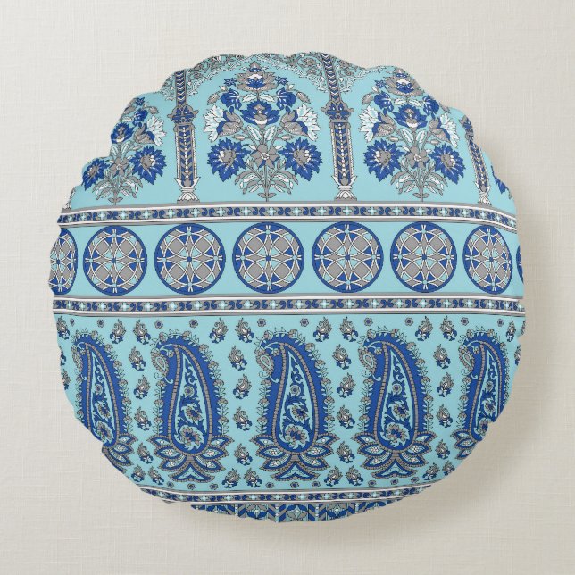 Almofada Redonda Asian Paisley Border: Design tradicional. (Frente)