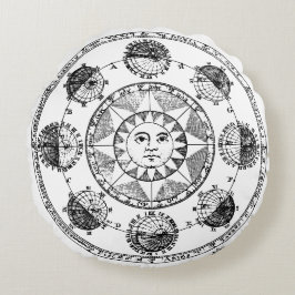 Almofada Redonda Astrologia Vintage Roda Zodiac