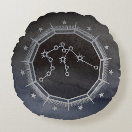 Almofada Redonda Astrologia Zodiaca Escura: Preto Aquário e Prata