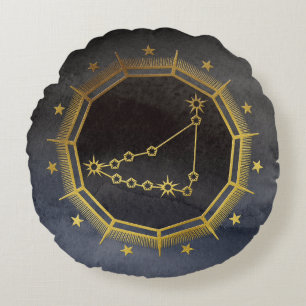 Almofada Redonda Astrologia Zodiaca Escura: Preto-Capricórnio e Dou
