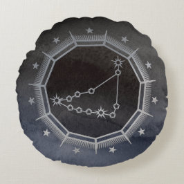 Almofada Redonda Astrologia Zodíaca Escura: Preto-Capricórnio e Pra