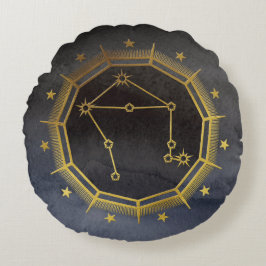 Almofada Redonda Astrologia Zodíaca Escura: Preto Libra e Dourado