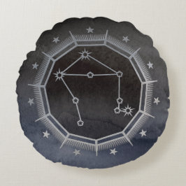 Almofada Redonda Astrologia Zodíaca Escura: Preto Libra e Prata
