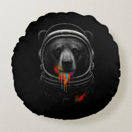 Almofada Redonda Astronaut Bear with Neon Paint Drips Cosmic Animal