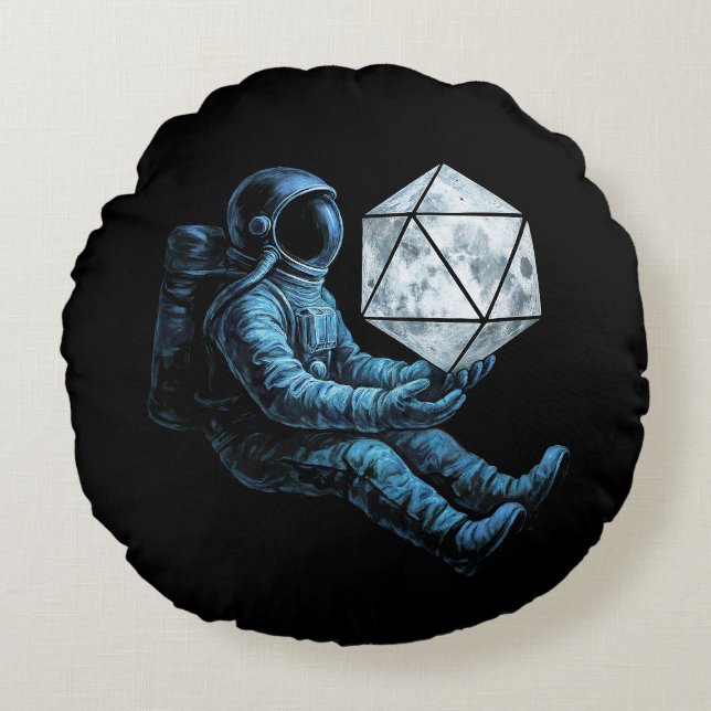 Almofada Redonda Astronauta com Dados da Lua (Frente)