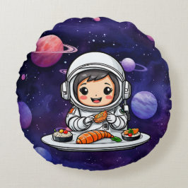 Almofada Redonda Astronauta comendo Sushi